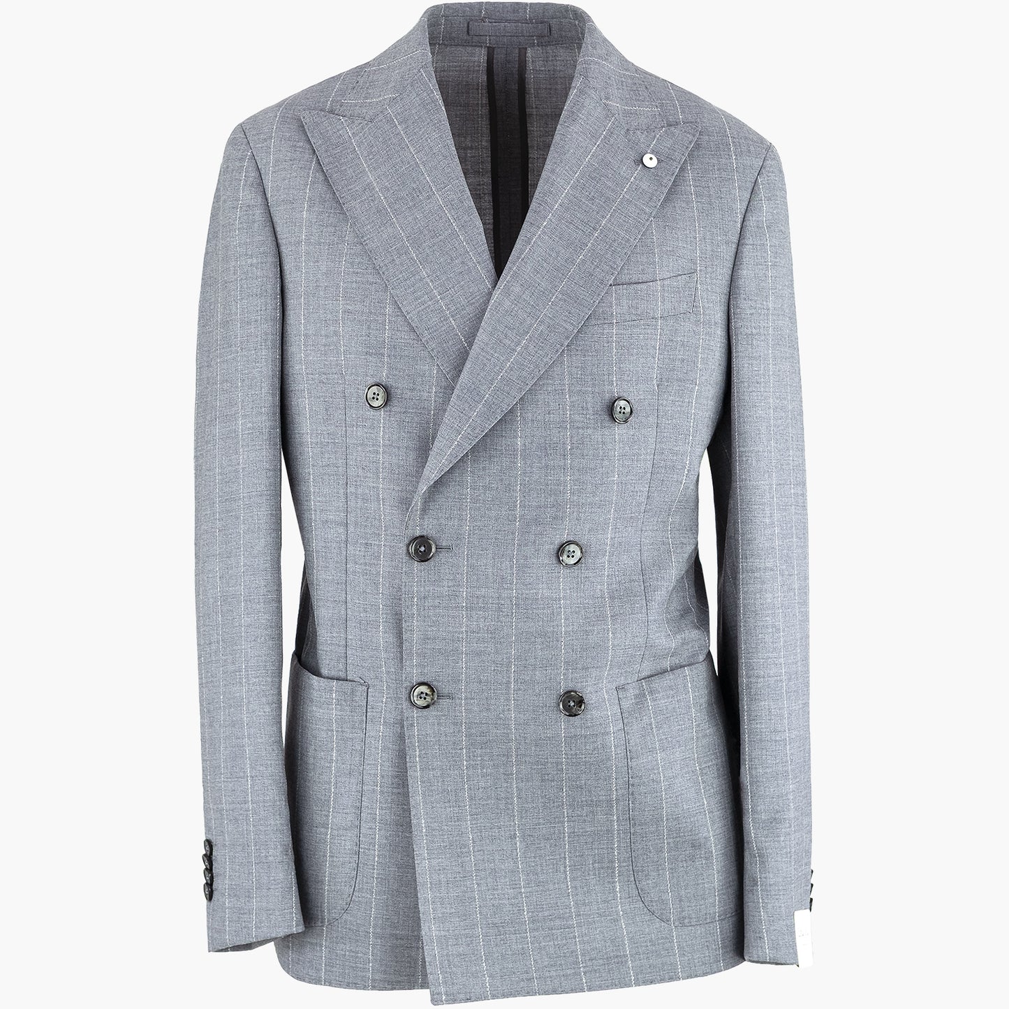 Abito Doppiopetto LBM Tom in Fresco Lana Vergine Gessato Grigio Medio