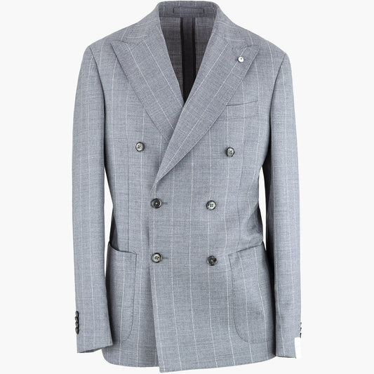 Abito Doppiopetto LBM Tom in Fresco Lana Vergine Gessato Grigio Medio