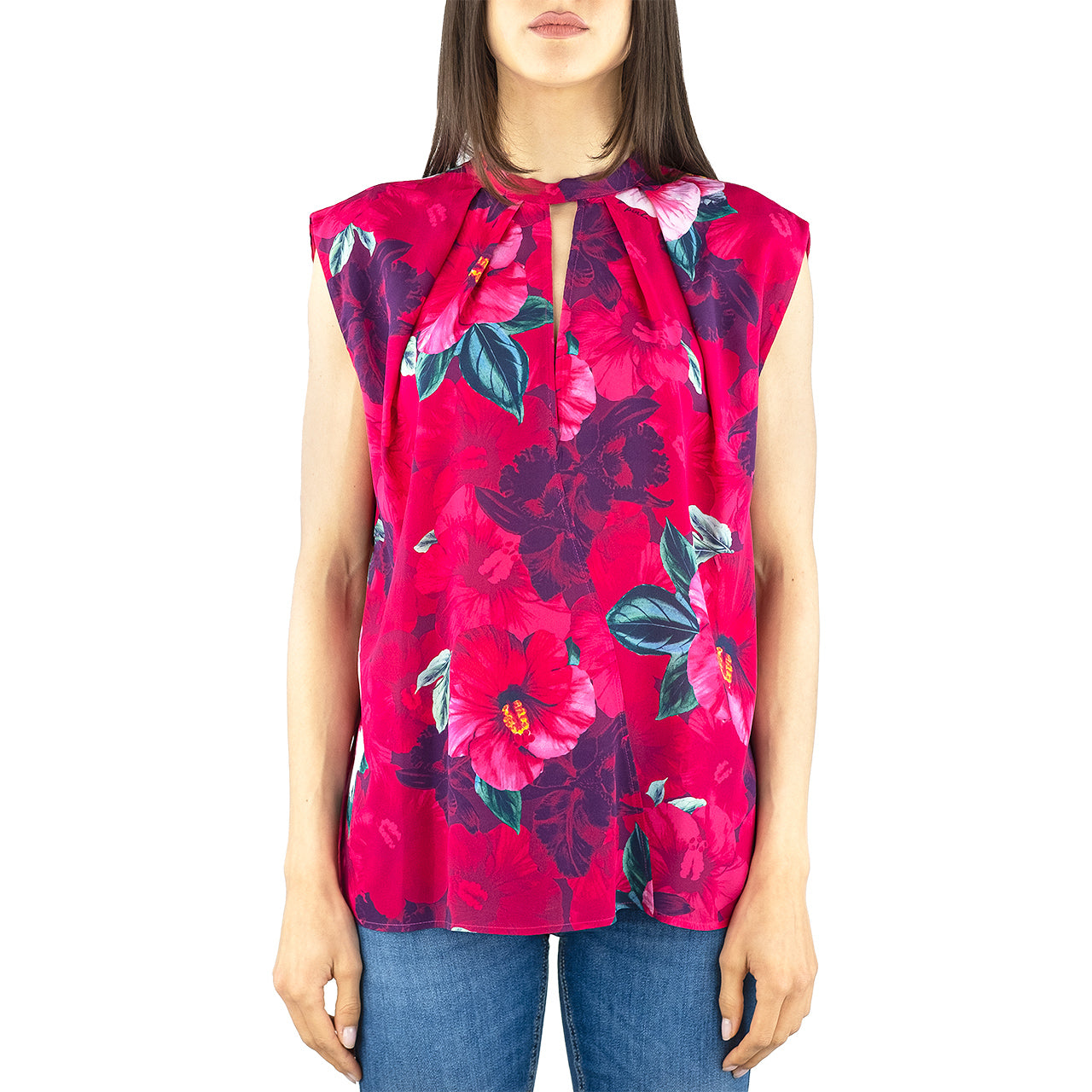 Blusa PINKO Stampa Hibiscus Multicolor Fuxia