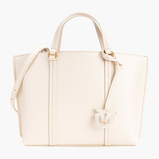 Borsa PINKO Carrie Shopper Classic in Pelle Bottolata Bianco Seta