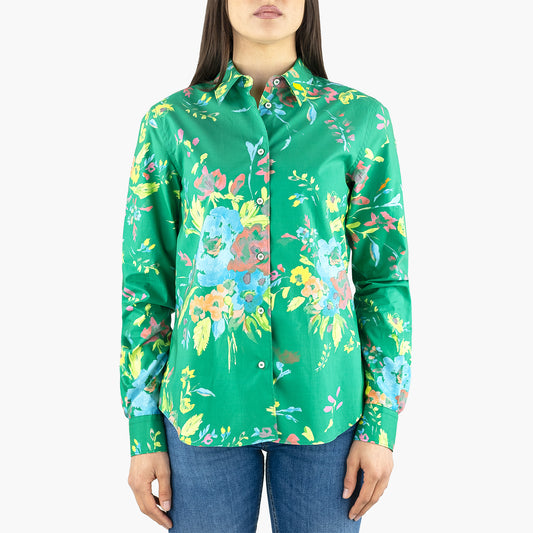 Camicia ASPESI in Popeline di Cotone Fantasia Floreale Verde Acqua