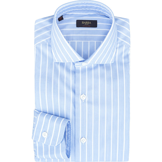 Camicia BARBA Napoli Culto Cod. 36023 Riga Bianca su Fondo Celeste