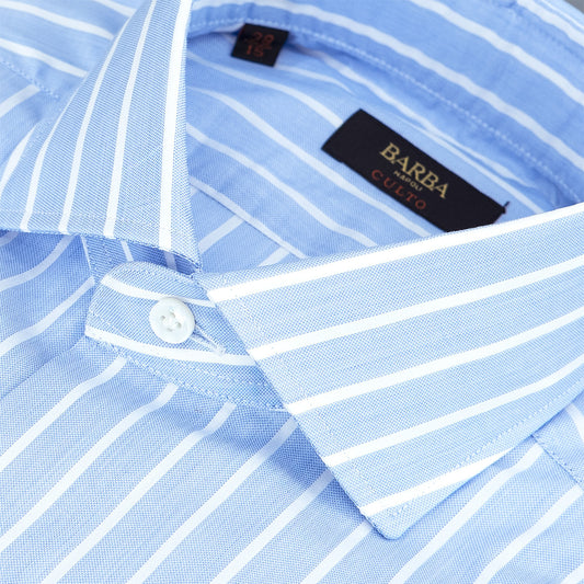 Camicia BARBA Napoli Culto Riga Bianca su Fondo Celeste