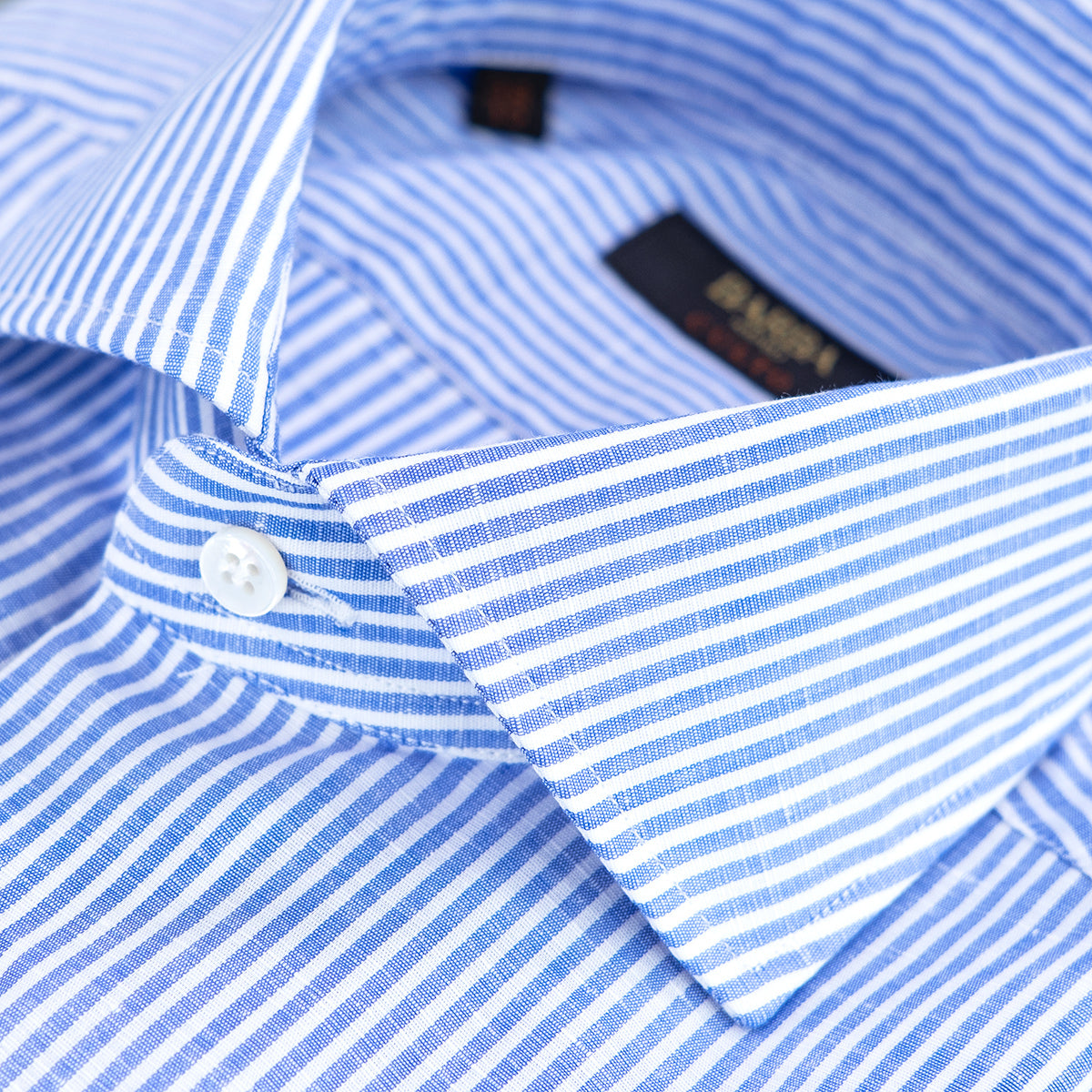 Camicia BARBA Napoli Culto in Lino e Cotone Bacchetta Bianco Azzurro