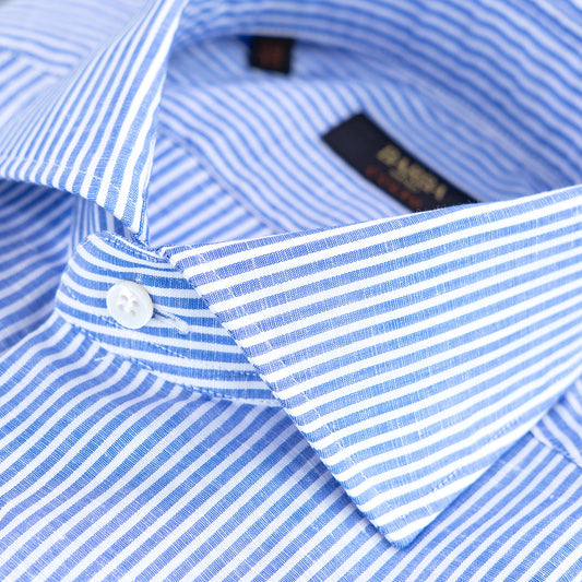 Camicia BARBA Napoli Culto in Lino e Cotone Bacchetta Bianco Azzurro