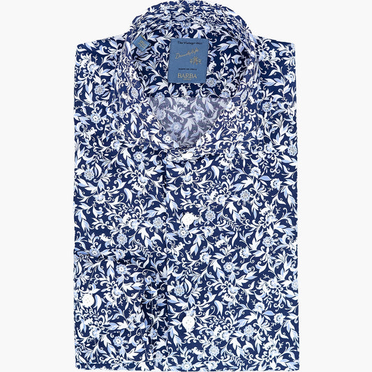 Camicia BARBA Napoli Dandylife Fantasia Floreale Blu Bianco