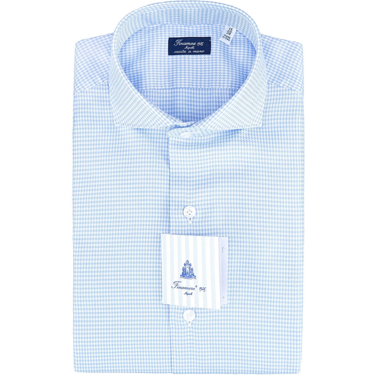 Camicia FINAMORE Milano Micro Pied De Poule Celeste