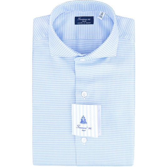 Camicia FINAMORE Milano Micro Pied De Poule Celeste