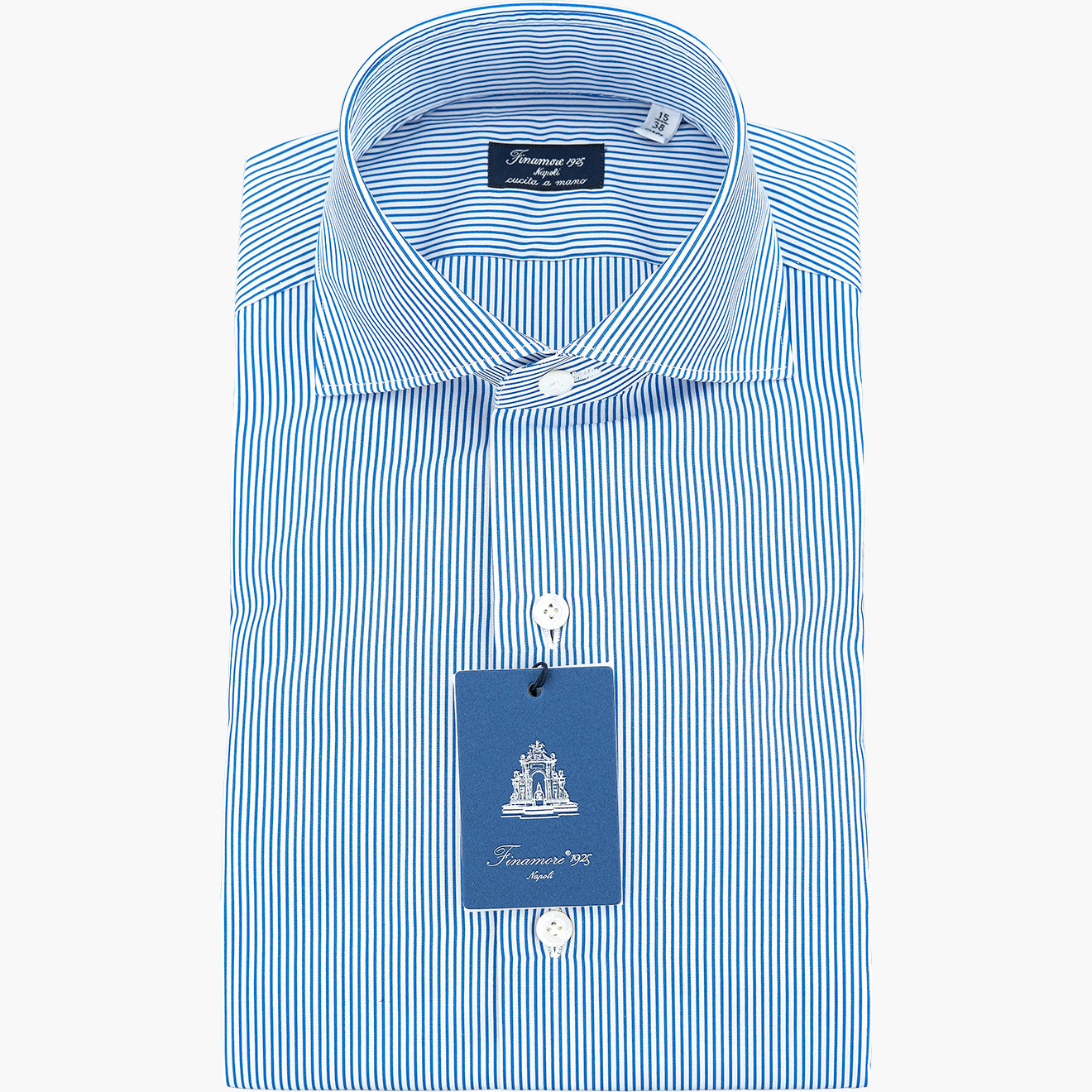Camicia FINAMORE Milano Riga Blu Royal su Fondo Bianco 25