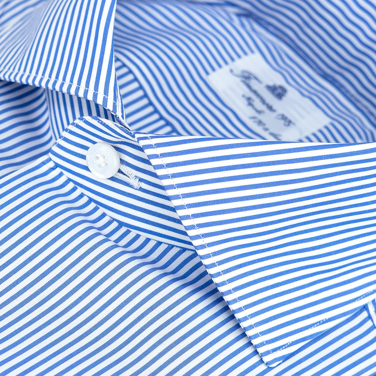 Camicia FINAMORE Milano in Esclusivo Cotone Giza 45 170 a Due Bacchetta Bianco Azzurro