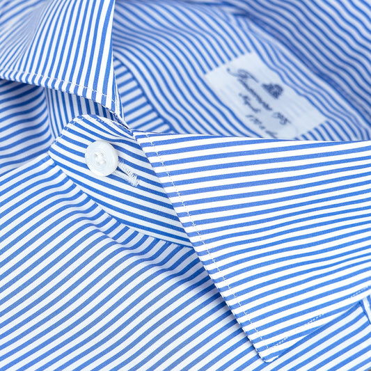 Camicia FINAMORE Milano in Esclusivo Cotone Giza 45 170 a Due Bacchetta Bianco Azzurro