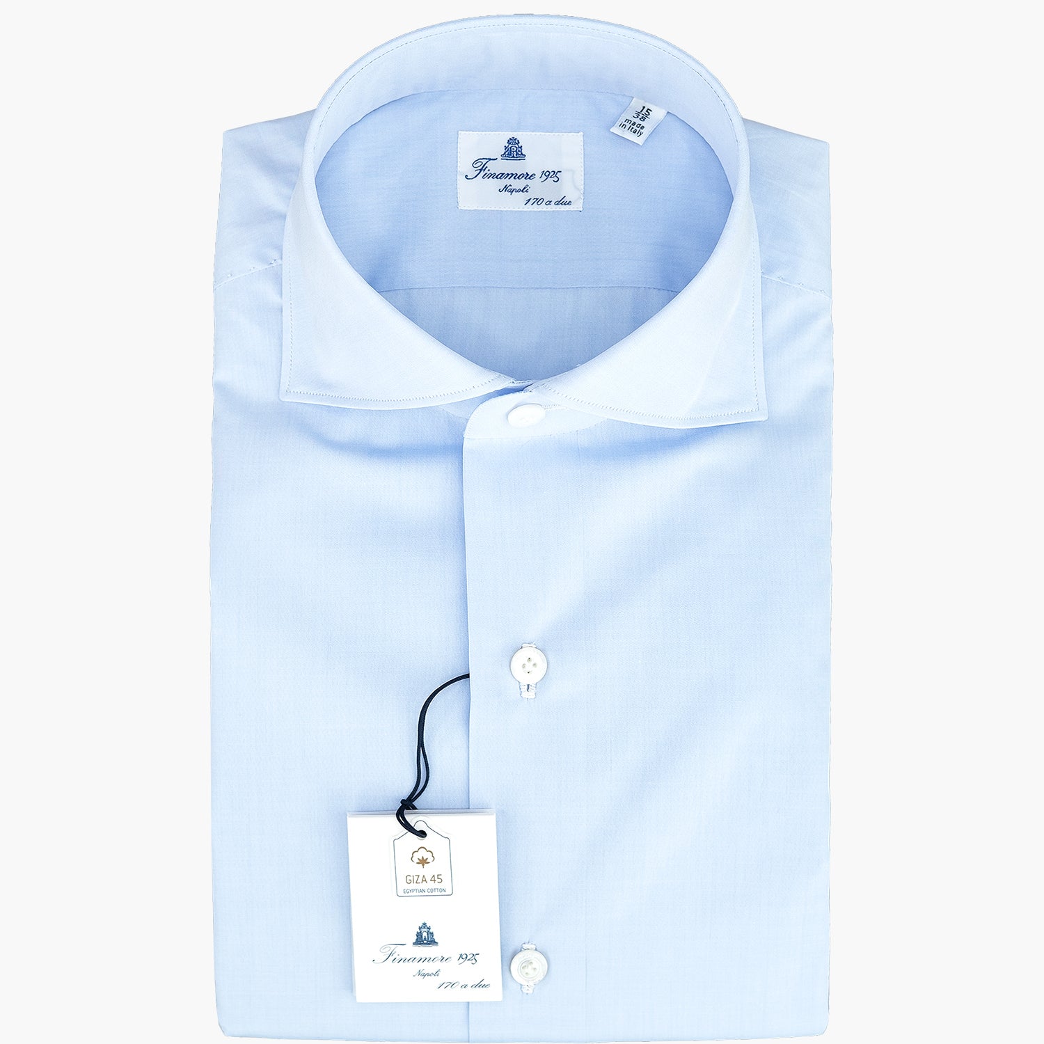 Camicia FINAMORE Milano in Esclusivo Cotone Giza 45 170 a Due Celeste