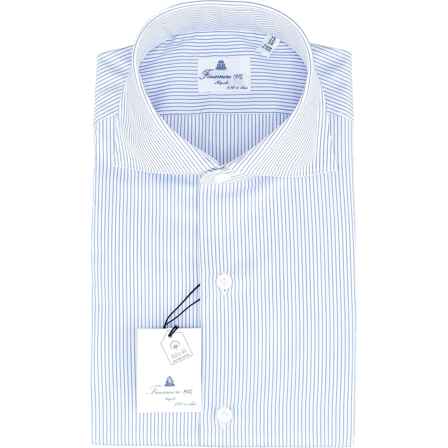 Camicia FINAMORE Milano in Esclusivo Cotone Giza 45 170 a Due Micro Riga Fondo Bianco