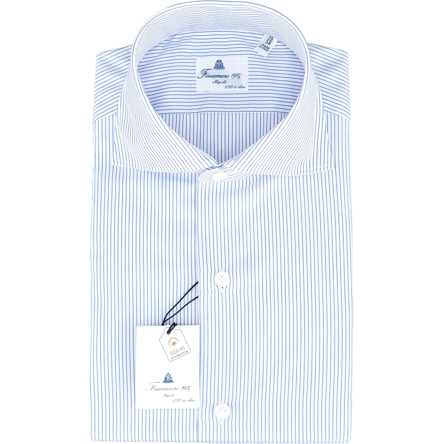 Camicia FINAMORE Milano in Esclusivo Cotone Giza 45 170 a Due Micro Riga Fondo Bianco