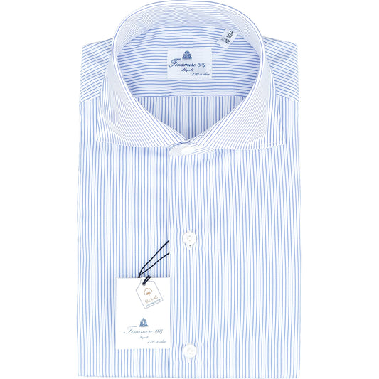Camicia FINAMORE Milano in Esclusivo Cotone Giza 45 170 a Due Micro Riga Fondo Bianco