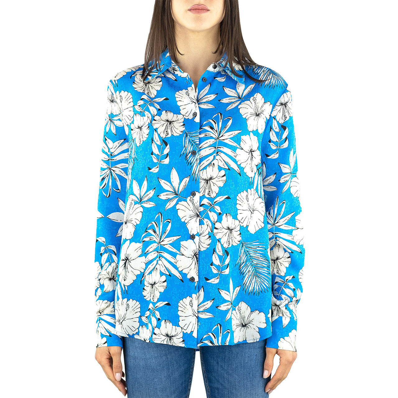 Camicia PINKO Smorzare Fiore Grafico Turchese