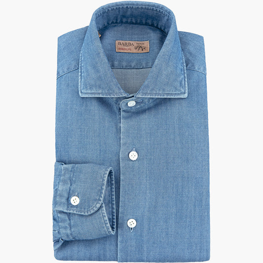 Camicia BARBA Napoli Dandylife in Cotone Denim Chambray B2