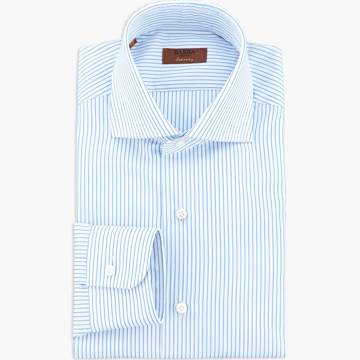 Camicia BARBA Napoli Journey in Cotone Riga Celeste su Fondo Bianco