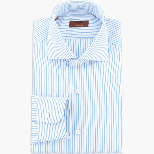 Camicia BARBA Napoli Journey in Cotone Riga Celeste su Fondo Bianco