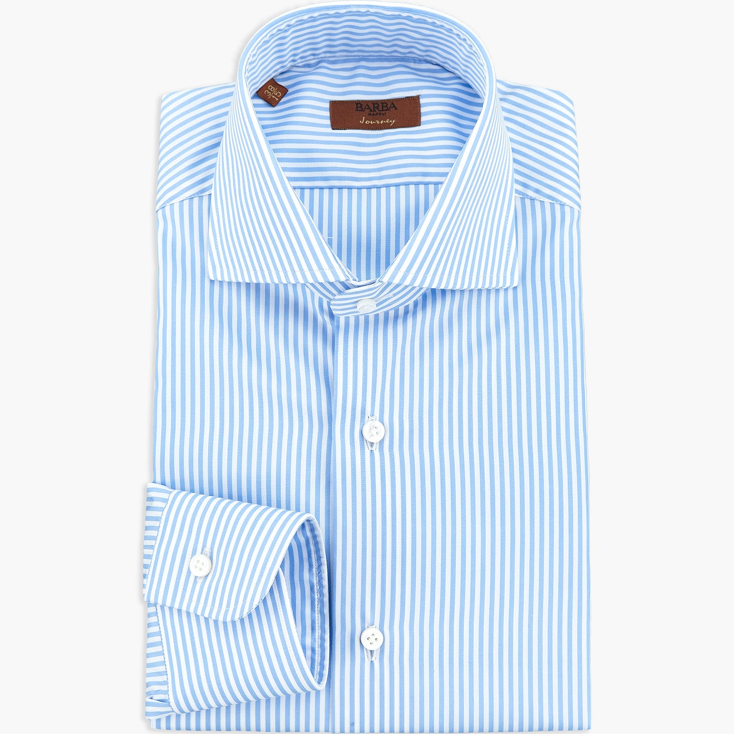 Camicia BARBA Napoli Journey in Cotone Righe Bianco Celeste