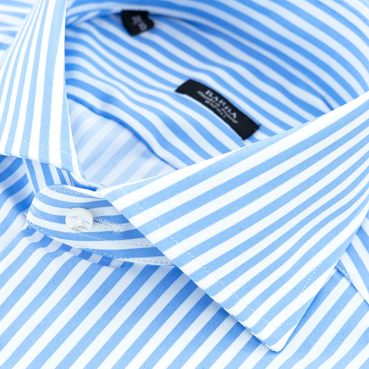 Camicia BARBA Napoli in Cotone Stretch Righe Bianco Celeste B25