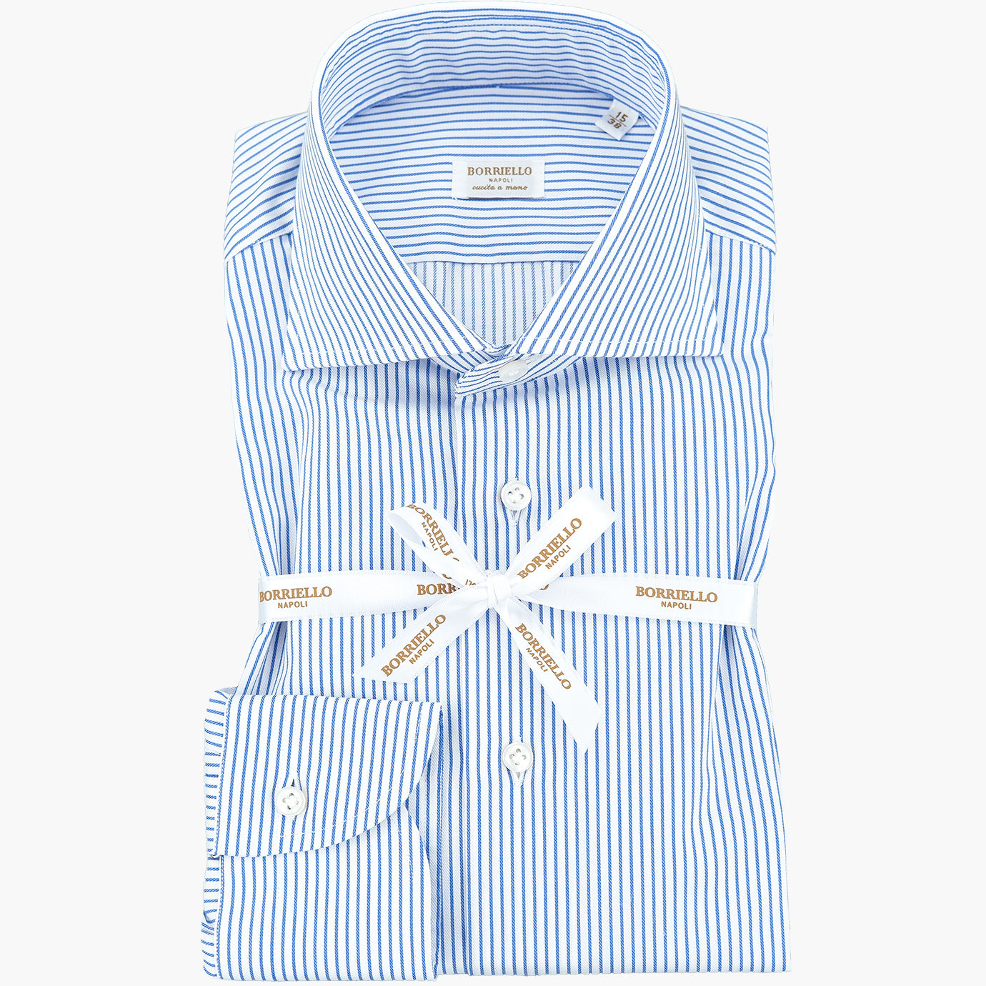 Camicia BORRIELLO Riga Blu su Fondo Bianco 2 25