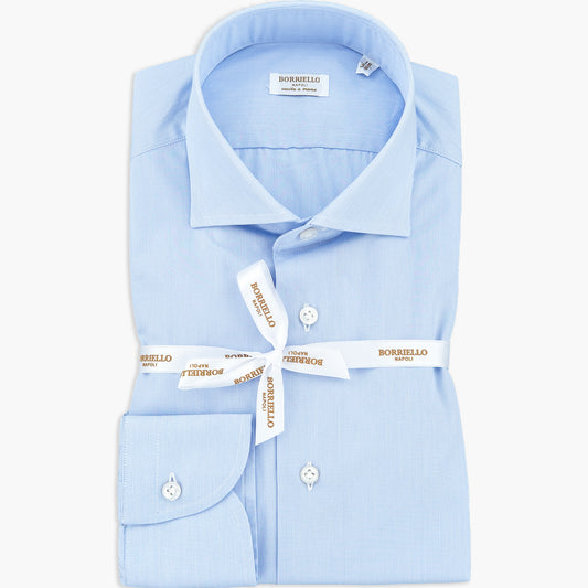 Camicia BORRIELLO in Cotone Fil-à-Fil Falso Unito Celeste