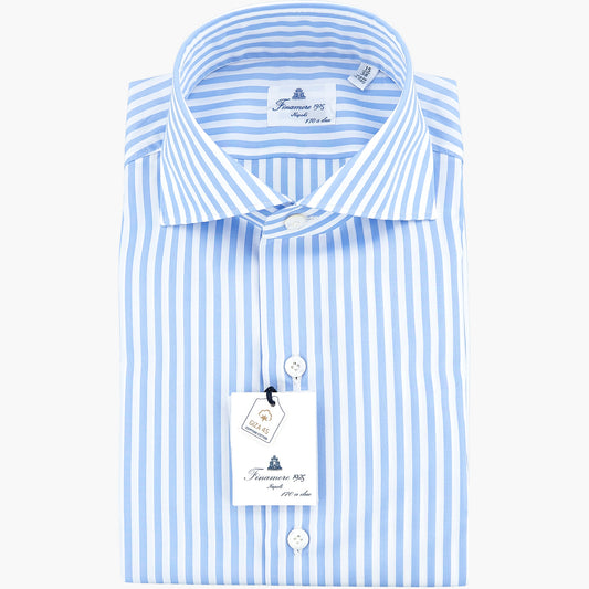 Camicia FINAMORE Milano in Esclusivo Cotone Giza 45 170 a Due Riga Bianco Celeste Napoli 25