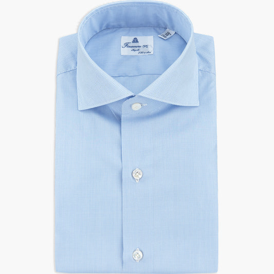 Camicia FINAMORE Milano in Esclusivo Giza 45 170 a Due Micro Quadretto Bianco Celeste