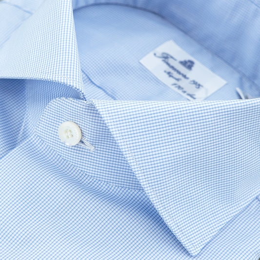 Camicia FINAMORE Milano in Esclusivo Giza 45 170 a Due Micro Quadretto Bianco Celeste 2