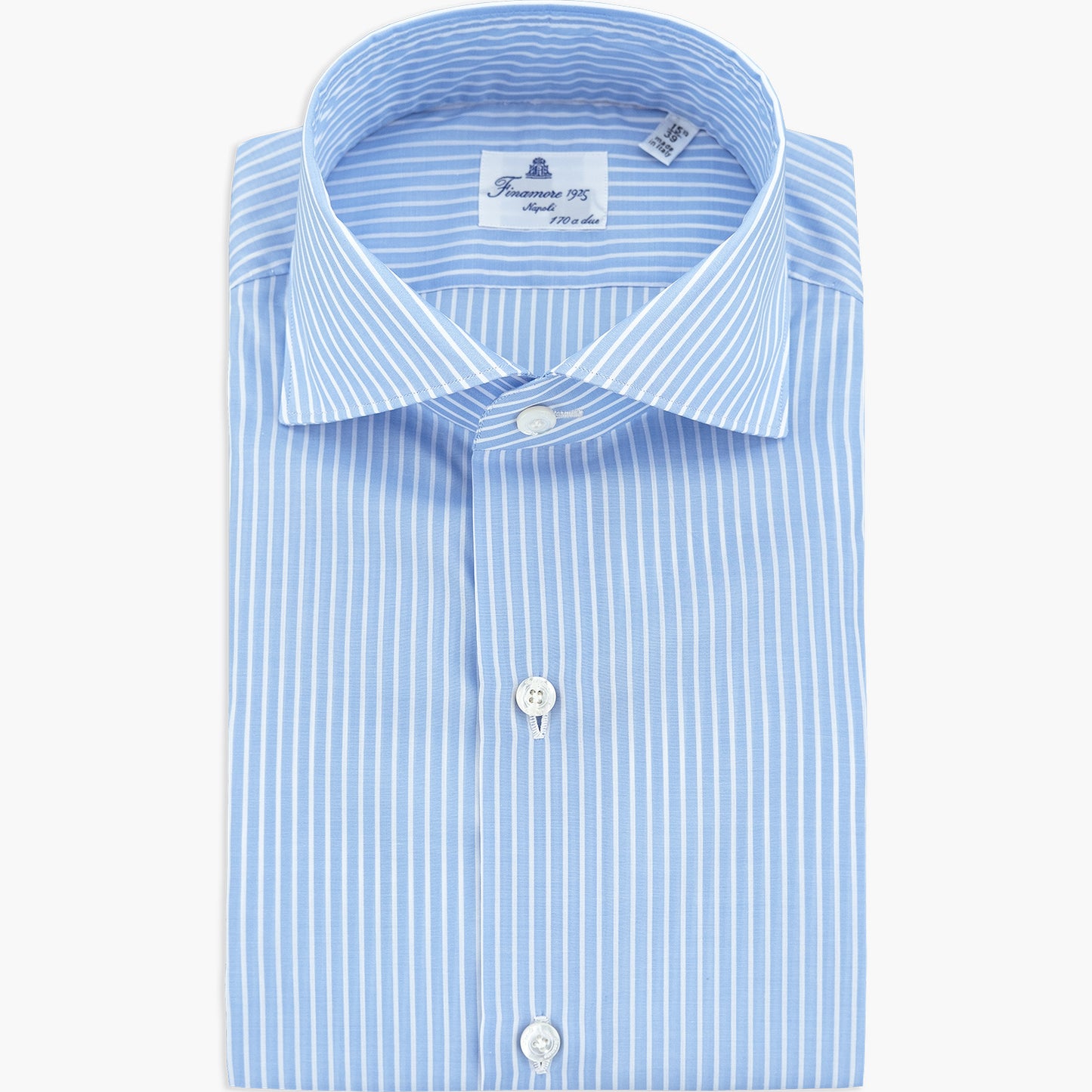 Camicia FINAMORE Milano in Esclusivo Giza 45 170 a Due Riga Bianca Fondo Celeste