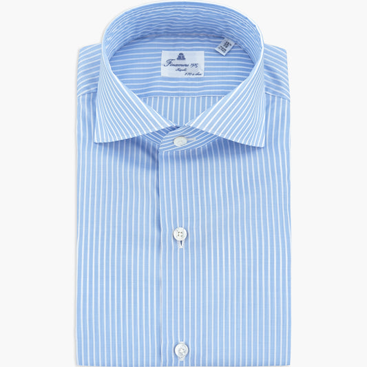Camicia FINAMORE Milano in Esclusivo Giza 45 170 a Due Riga Bianca Fondo Celeste