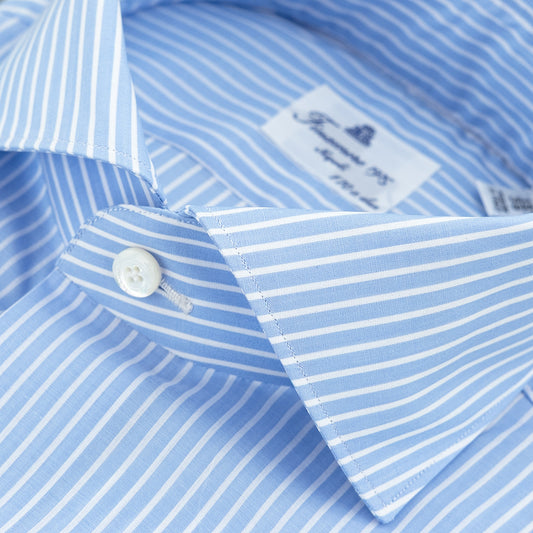 Camicia FINAMORE Milano in Esclusivo Giza 45 170 a Due Riga Bianca Fondo Celeste 2