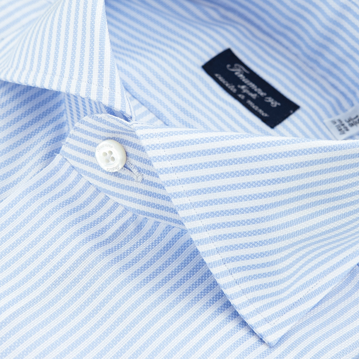 Camicia FINAMORE Napoli 1925 Art. 470039 P5107 Modello Napoli Collo Eduardo in Cotone Royal Oxford Righe Bianco Celeste 2