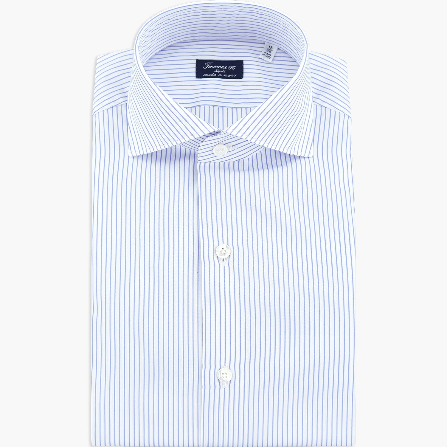 Camicia FINAMORE Napoli 1925 Modello Milano Collo Eduardo Art. 045780 C0671 Riga Viola su Fondo Bianco