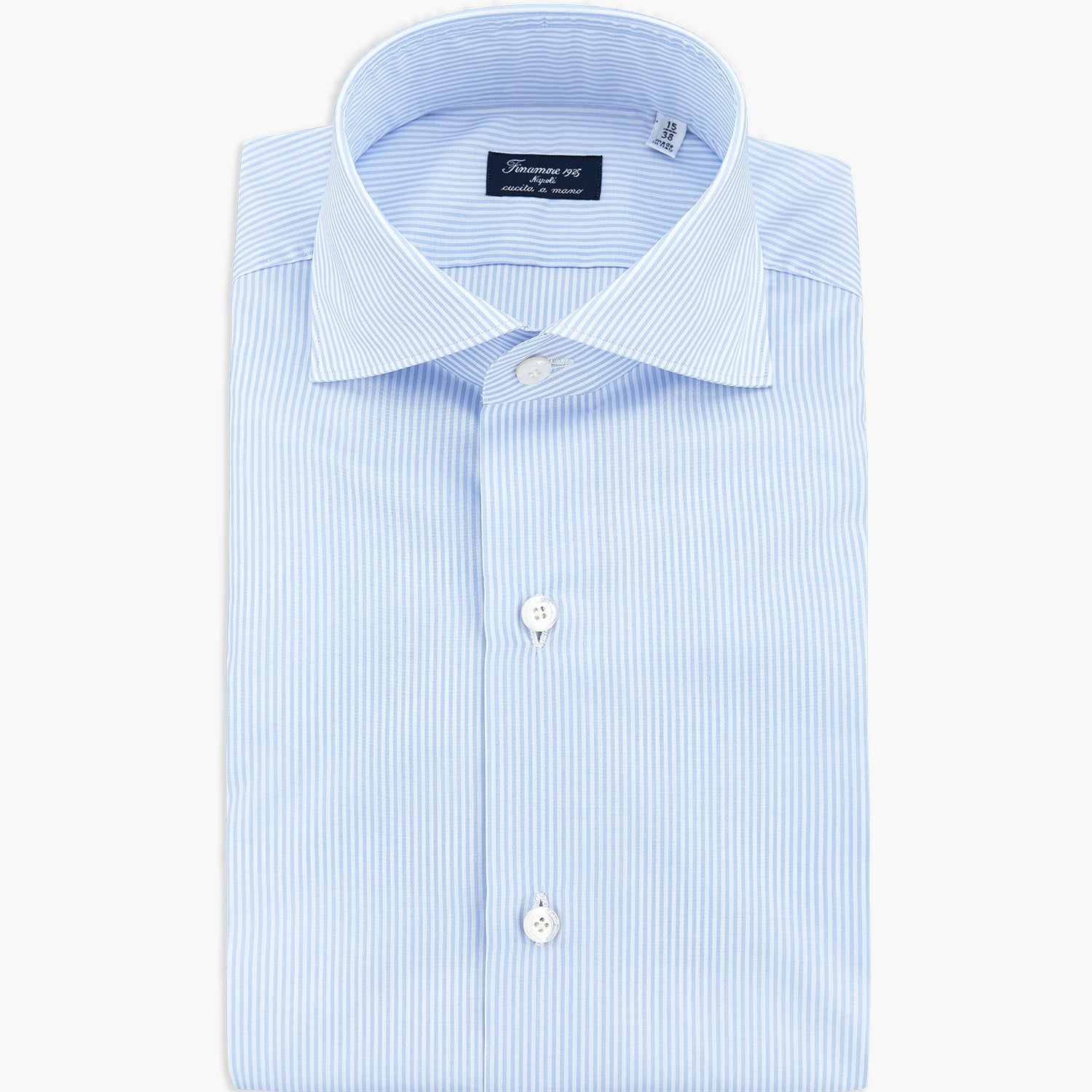 Camicia FINAMORE Napoli 1925 Modello Milano Collo Eduardo Art. 470015 C0597 Righe Bianco Celeste