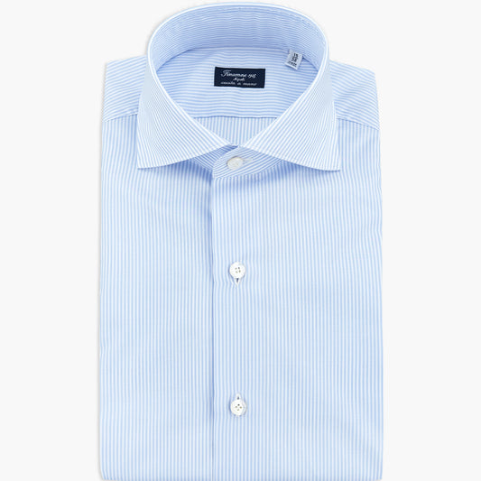 Camicia FINAMORE Napoli 1925 Modello Milano Collo Eduardo Art. 470015 C0597 Righe Bianco Celeste