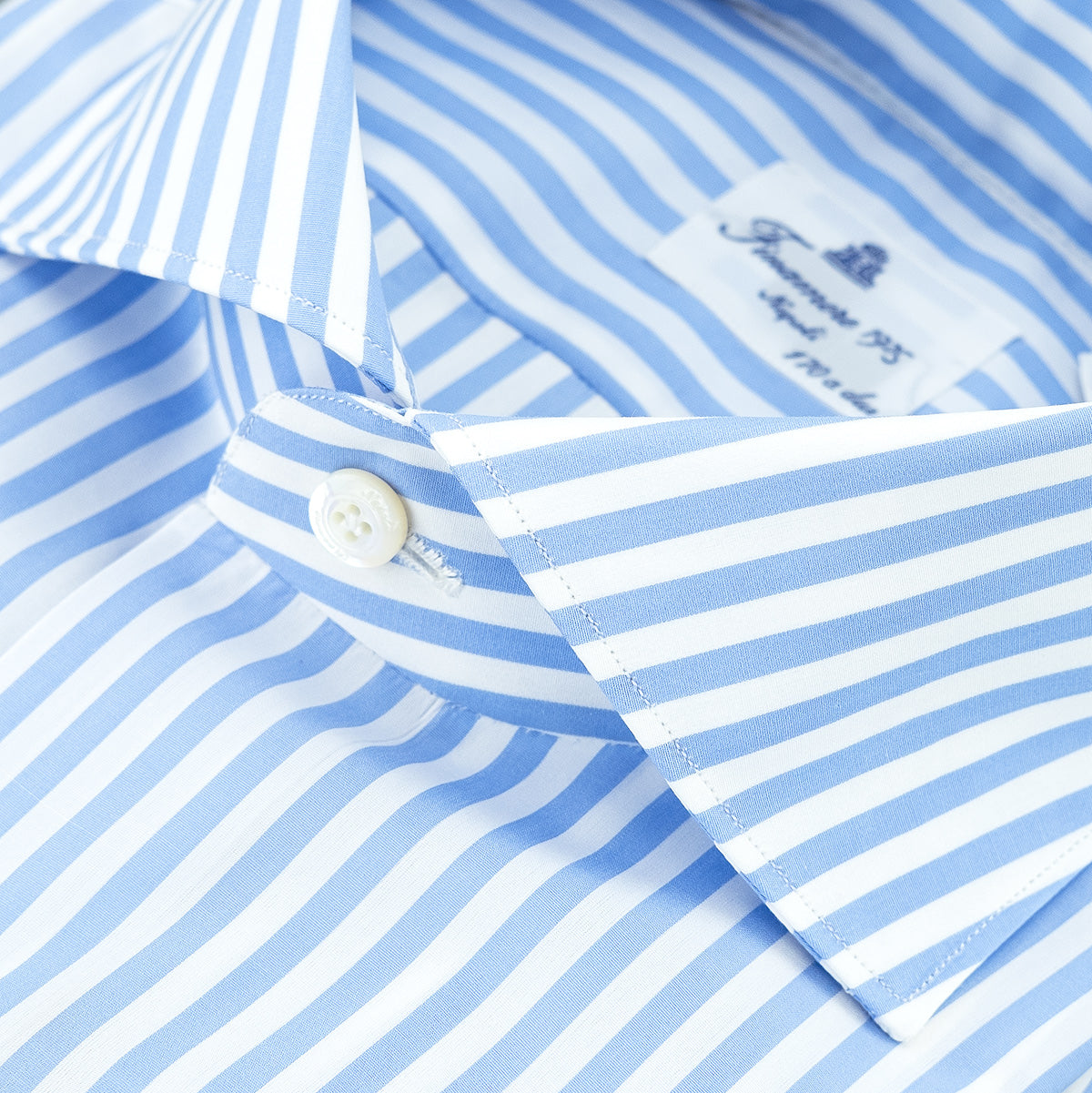 Camicia FINAMORE Napoli 1925 Modello Milano Collo Eduardo Art. 840659 C0239 in Esclusivo Cotone Giza 45 170 a Due Riga Bianco Celeste A25