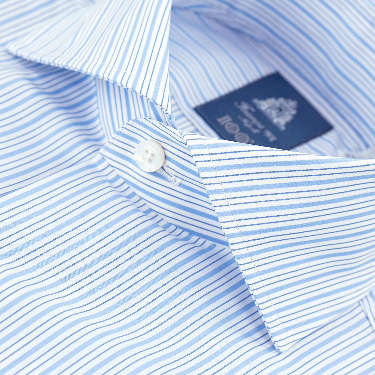 Camicia FINAMORE Napoli 1925 Modello Milano Collo Eduardo Art. A5036Z in Giza 45 170 a Due Exclusive Pattern Righe Celsete Fondo Bianco