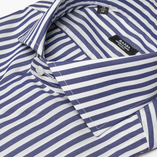 Camicia Uomo BARBA Napoli Classic Art. P0157114U in Cotone Stretch Righe Bianco-Blu