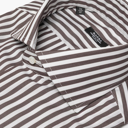 Camicia Uomo BARBA Napoli Classic Art. P0157114U in Cotone Stretch Righe Bianco-Marrone