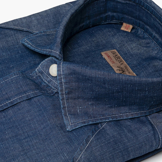 Camicia Uomo BARBA Napoli Dandylife Art. P2054251U Texana in Cotone Denim Chambray Medio Scuro