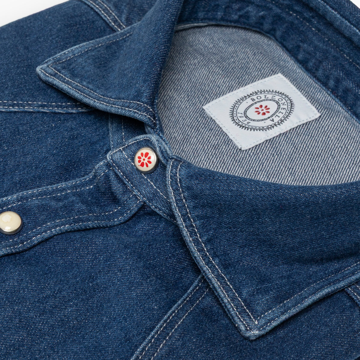 Camicia Uomo BOLZONELLA Baddy Texana DEN07 in Puro Cotone Col. W03 Denim