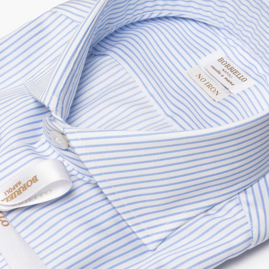 Camicia Uomo BORRIELLO Art. 22001/3 Collo Borriello in Cotone No Iron Righe Bianco-Celeste
