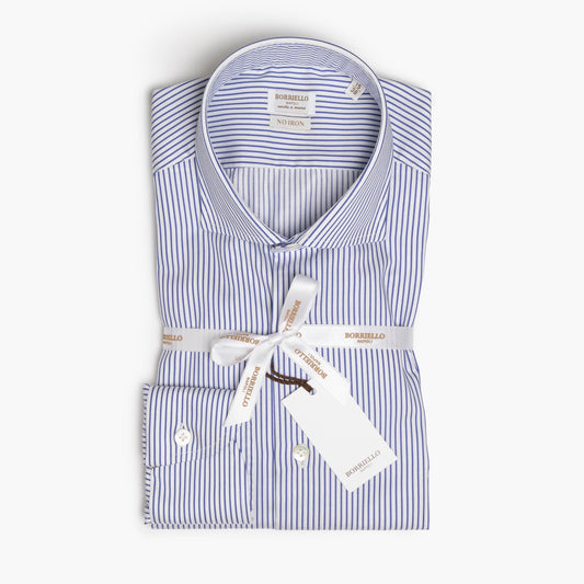 Camicia Uomo BORRIELLO Art. 22001/5 Collo Borriello in Cotone No Iron Righe Bianco-Azzurro