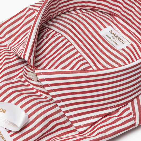 Camicia Uomo BORRIELLO Art. 23009/1 Collo Borriello in Puro Cotone Righe Bianco-Rosso