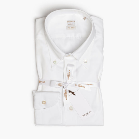 Camicia Uomo BORRIELLO Button Down Art. 22000/0 Collo Vomero in Cotone No Iron Bianca