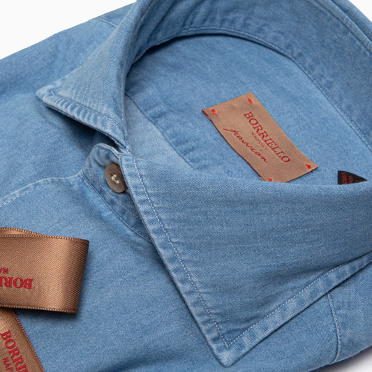 Camicia Uomo BORRIELLO in Cotone Denim Medio Art. 9095/2 Collo Borriello Idro 2