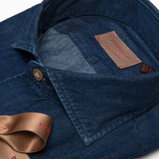 Camicia Uomo BORRIELLO in Cotone Denim Scuro Art. 9095/1 Collo Borriello Idro 2