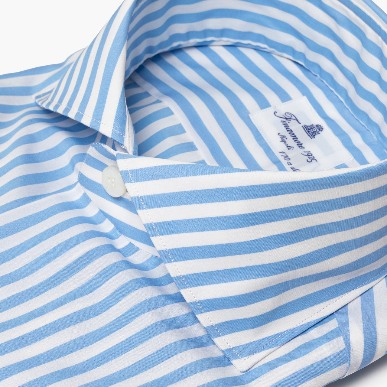 Camicia Uomo FINAMORE Napoli 1925 Modello Milano Collo Eduardo Art. C0745Z in Esclusivo Cotone Giza 45 170 a 2 Righe Bianco Celeste